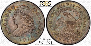 1814 10C JR-1, Small Date MS66+