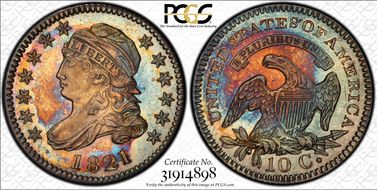 1821 10C JR-6, Large Date MS64+