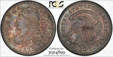 1821 10C JR-9, Small Date MS66