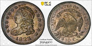 1823/2 10C JR-1, Small Es MS65