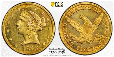 1846 $5 Large Date MS61