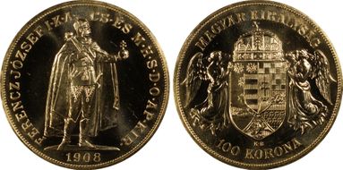 "1908"-KB 100 Kor Restrike KM-491  Au MS67