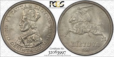 1936 10 Litu KM-83  Ag MS64