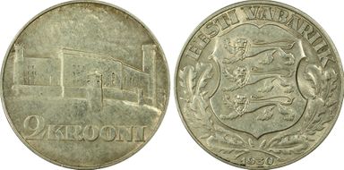 1930 2 Kr Toompea Fortress KM-20  Ag AU55