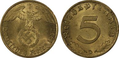 1937-D 5 Pfg J-363 MS63