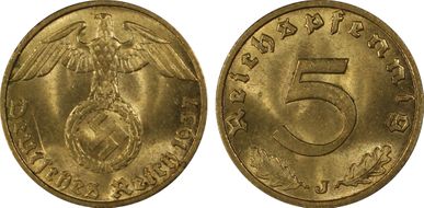 1937-J 5 Pfg J-363 MS64