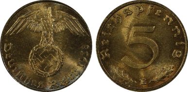 1938-E 5 Pfg J-363 MS65