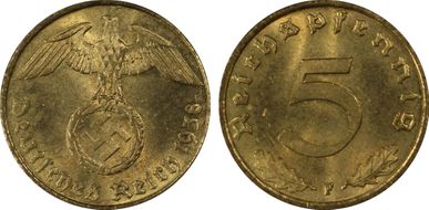 1938-F 5 Pfg J-363 MS65