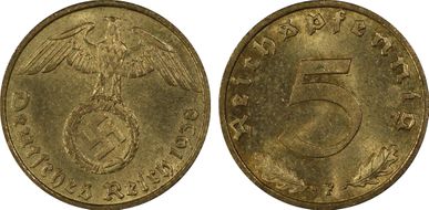 1938-F 5 Pfg J-363 MS64