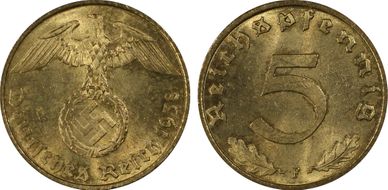 1938-F 5 Pfg J-363 MS64