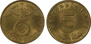 1938-G 5 Pfg J-363 MS64