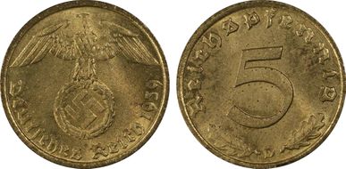 1939-D 5 Pfg J-363 MS64