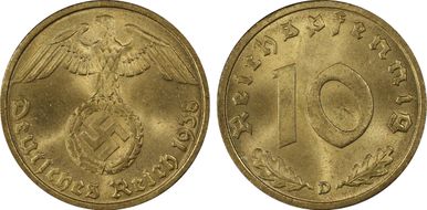 1938-D 10 Pfg J-364 MS65