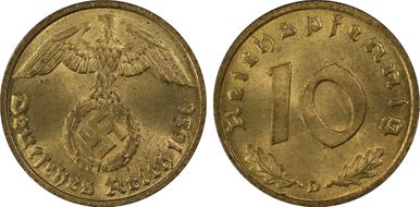 1938-D 10 Pfg J-364 MS65