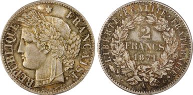 1871-A 2 Fr Gad-530 F-265 Moyen A MS66