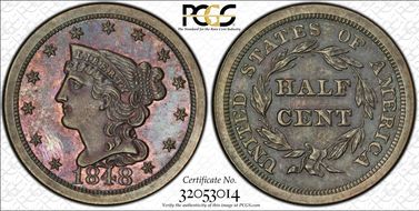 1848 1/2C Restrike PR63BN