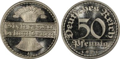 1921-A 50 Pfg J-301 PR65CAM