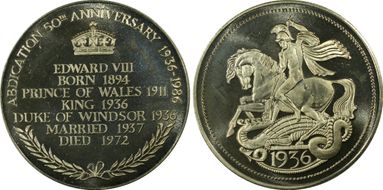 1986 Medal MM8b Edward VIII PE 50th Ann. Abdication CuNi PR65CAM