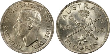 1951(m) Florin Jubilee KM-47  Ag MS63