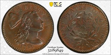 1794 1C S-57 Head of 1794 MS65+ RB