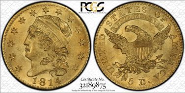 1814/3 $5 BD-1 MS64+
