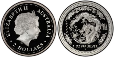 2000-P $2 Year of the Dragon 2oz Ag PR69DCAM