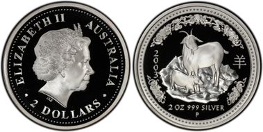 2003-P $2 Year of the Goat 2oz Ag PR69DCAM