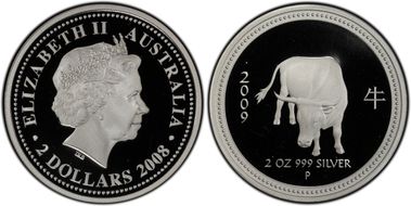 2008-P $2 Year of the Ox 2009 2oz Ag PR66DCAM