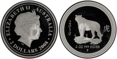 2008-P $2 Year of the Tiger 2010 2oz Ag PR64DCAM