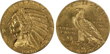 1908 $5 Indian MS62