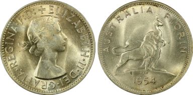 1954(m) Florin Royal Visit KM-55  Ag MS63