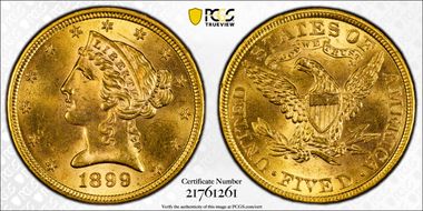 1899 $5 MS64