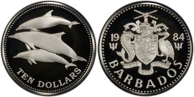 1984-FM $10 KM-40 Dolphins PR69DCAM