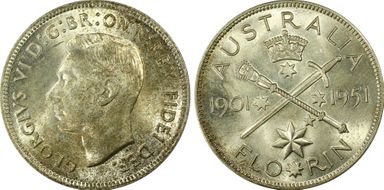 1951(m) Florin Jubilee KM-47  Ag MS65
