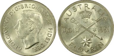 1951(m) Florin Jubilee KM-47  Ag MS62