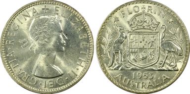 1953(m) Florin Small Rev. Denticles KM-54  Ag MS63