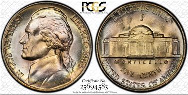 1945-P 5C Doubled Die Reverse MS66