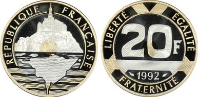 1992 20 Fr Gad-871 St. Michel Au/Ag PR70DCAM