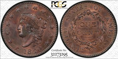 1820 1C Large Date MS64RB