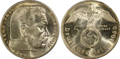 1936-A 5 Mk Swastika J-367 MS63