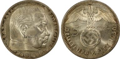 1936-E 5 Mk Swastika J-367 MS63