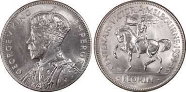 1934-35 Florin Centennial KM-33  Ag MS65