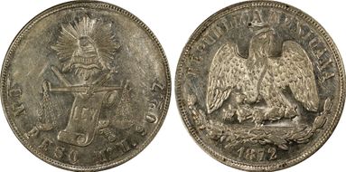 1872-Mo M Peso KM-408.5 AU55