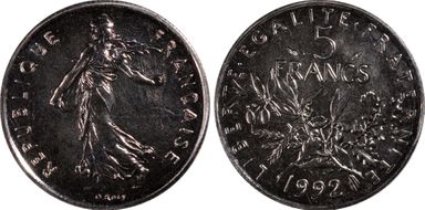 1992 5 Fr Gad-771 Frappe médaille MS67