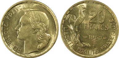 1950-B 20 Fr G. Guiraud - 3 faucilles Gad-865 MS63