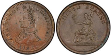1783 Copper Washington & Independence Large Military Bust AU58BN