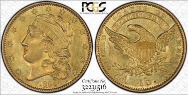 1834 $5 BD-1, Capped Bust MS63