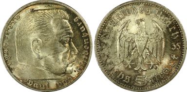 1935-A 5 Mk Hindenburg J-360 MS64