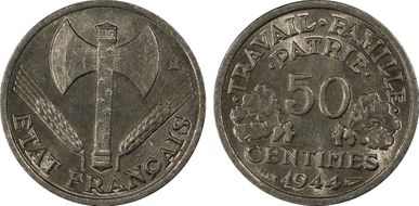 1944 50C Gad-425 F-196 Vichy MS65