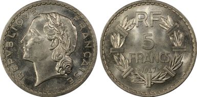 1947-B 5 Fr Gad-766a 9 ouvert MS64
